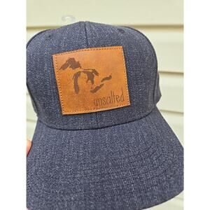 NWT Unsalted Michigan Legacy Hat Heathered Blue Leather Patch Adjustable